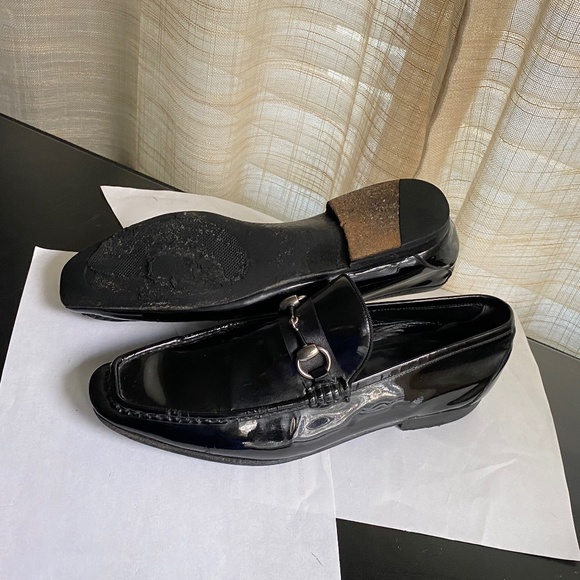 Gucci black leather Men loafers dress shoes 39 moccasin flats slip on horsebit main image 4